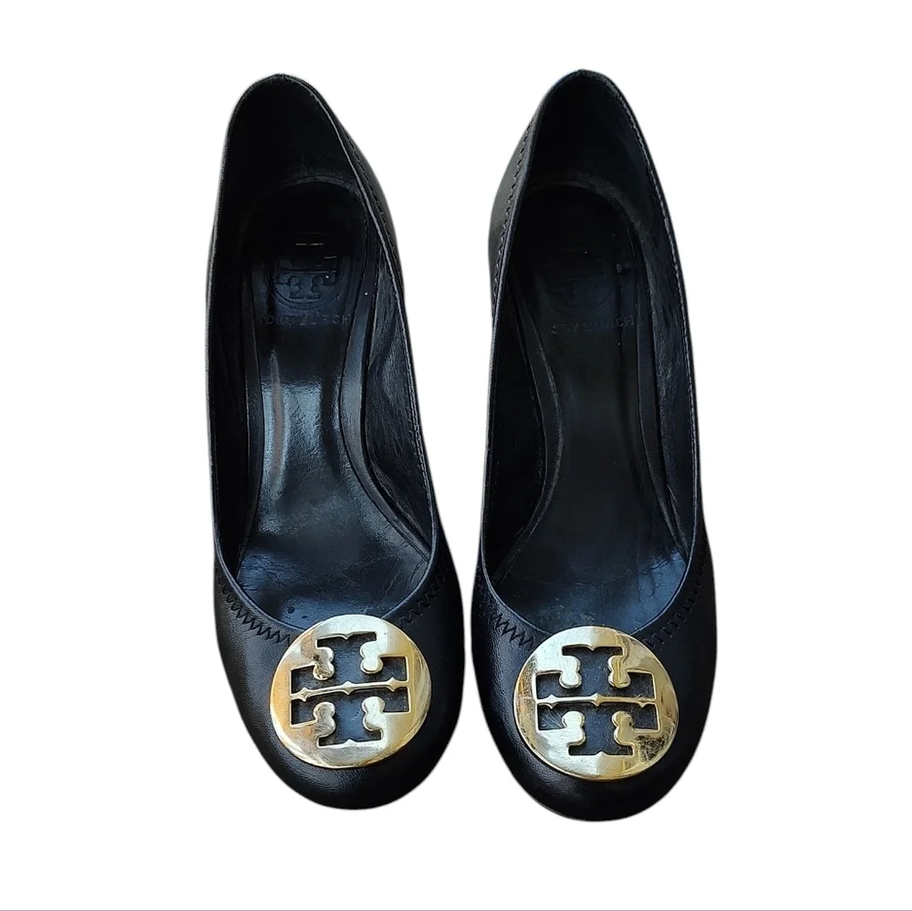 Tory Burch Black Leather Wedges